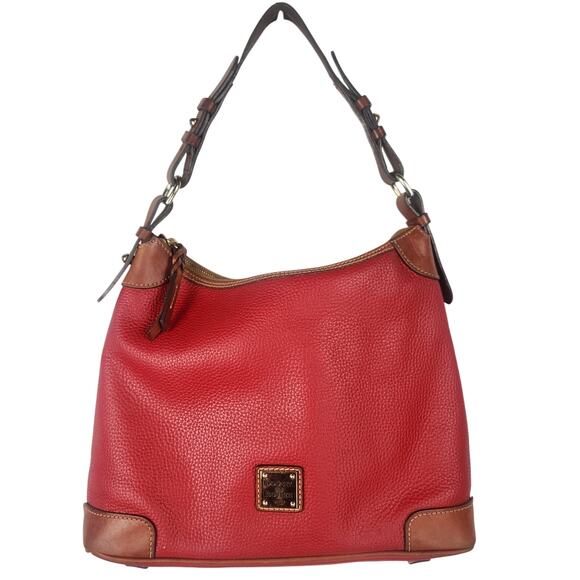 Dooney & Bourke Harrison Hobo Bag - Red & Brown Leather 12”x9” EUC - Picture 1 of 16